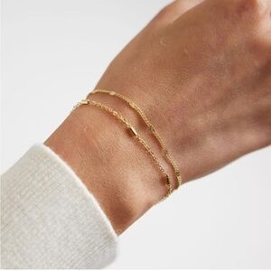 GOLD 14k Gold Plated 2pc Chain Dainty Bracelet Set